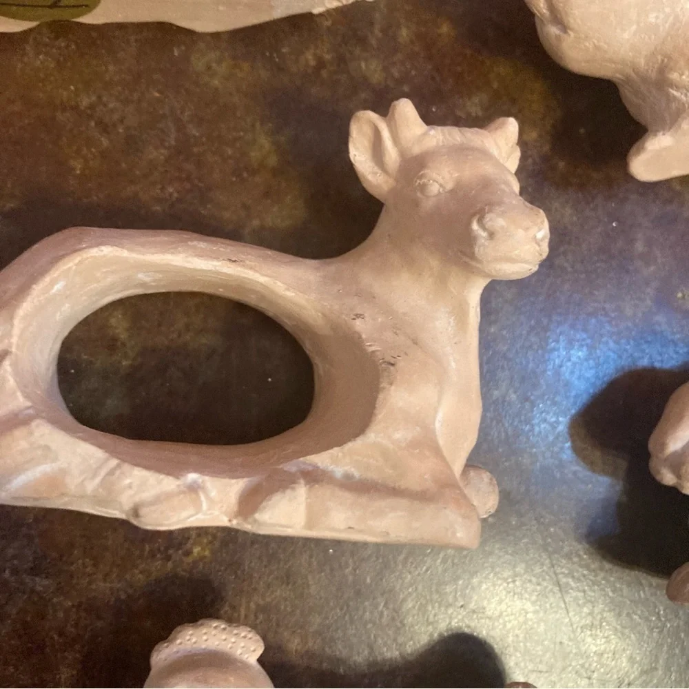 Set of 6 Terra Cotta White Washed Animal Napkin Rings
